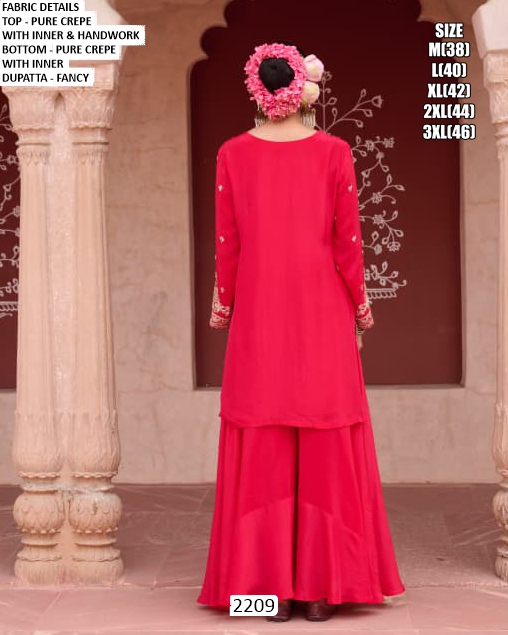 Pure Crepe Rani Pink Colour Readymade Salwar Kameez Work Crafted With Hand Work