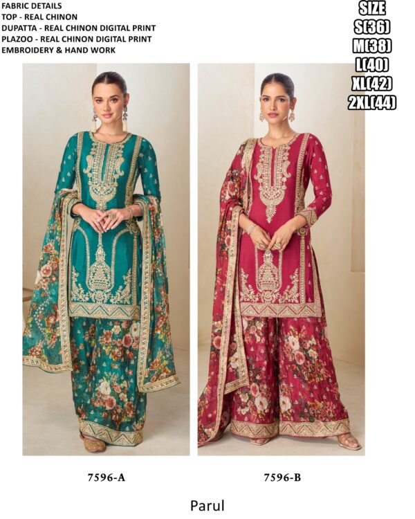 Real Chinon Digital Printed With Hand Embroidered Festivals Salwar Suits In Two Colours