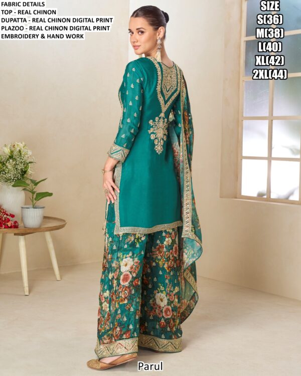 Real Chinon Digital Printed With Hand Embroidered Festivals Salwar Suits In Two Colours