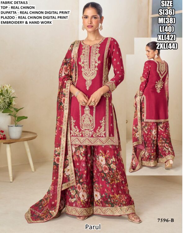 Real Chinon Digital Printed With Hand Embroidered Festivals Salwar Suits In Two Colours