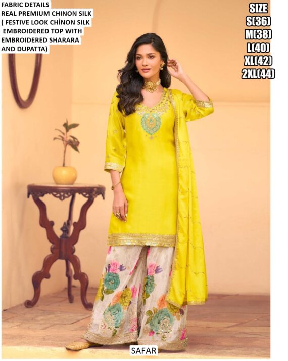 Attractive Festive Look Chinon Silk Premium Designer Sharara Dresses, Shop Now!