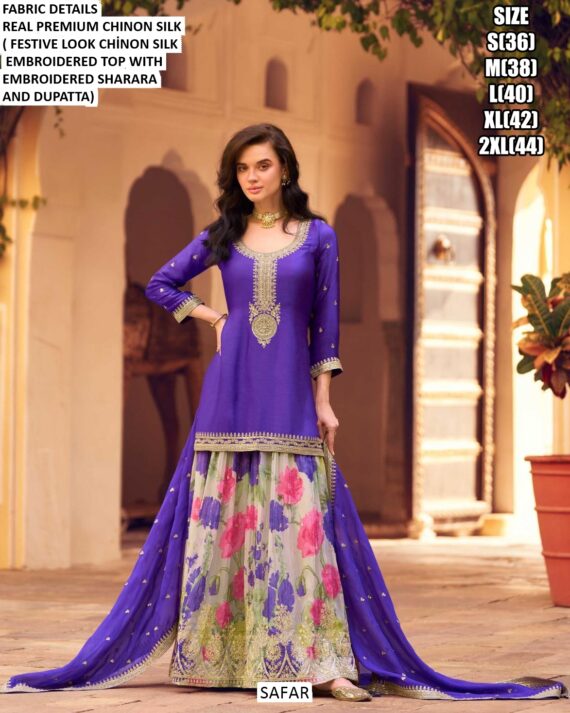Attractive Festive Look Chinon Silk Premium Designer Sharara Dresses, Shop Now!