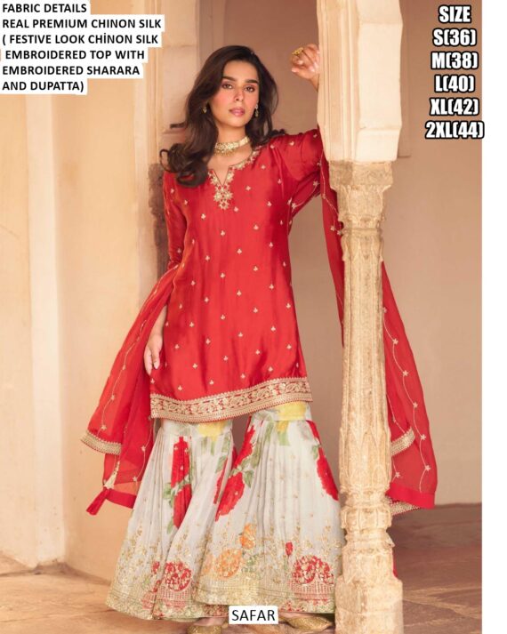 Attractive Festive Look Chinon Silk Premium Designer Sharara Dresses, Shop Now!