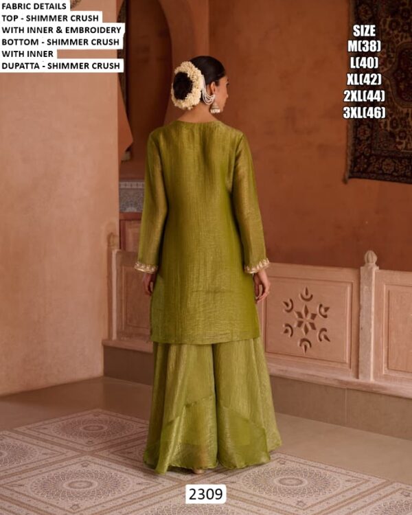 Step Into Subtle Elegance With This Shimmer Crush Embroidered Readymade Salwar Suits