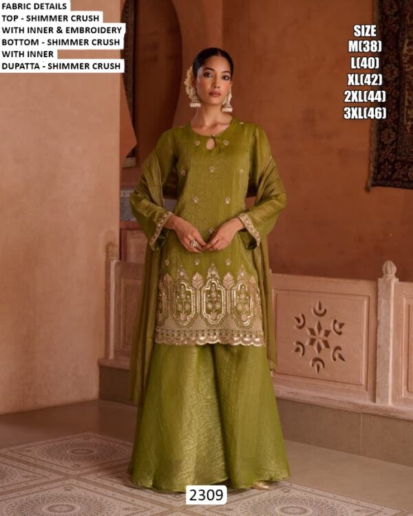 Step Into Subtle Elegance With This Shimmer Crush Embroidered Readymade Salwar Suits