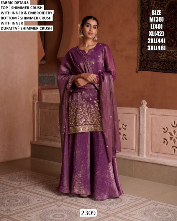 Step Into Subtle Elegance With This Shimmer Crush Embroidered Readymade Salwar Suits