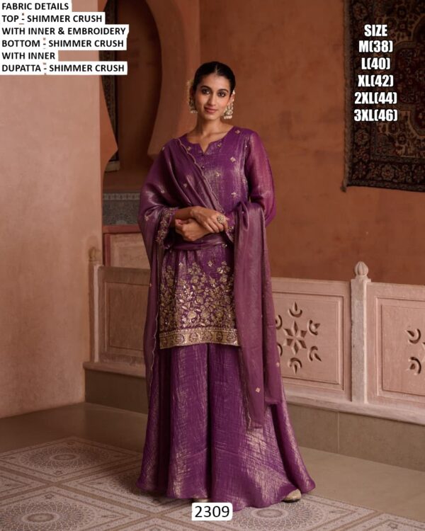 Step Into Subtle Elegance With This Shimmer Crush Embroidered Readymade Salwar Suits