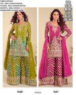 Real Chinon Wedding Wear Plazo Suit Set Designed With Intricate Embroidery And Digital Print Work