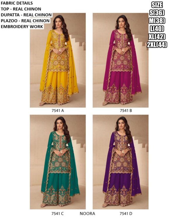 Designer Real Chinon Embroidered Party And Wedding Wear Suit Set With Dupatta