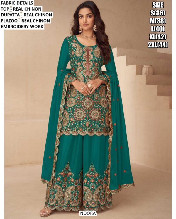 Designer Real Chinon Embroidered Party And Wedding Wear Suit Set With Dupatta