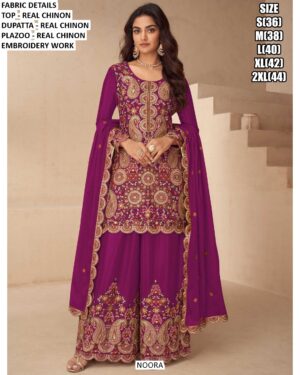 Designer Real Chinon Embroidered Party And Wedding Wear Suit Set With Dupatta