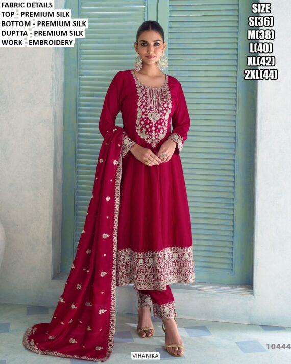 Buy Online Premium Silk Heavy Embroidered Festive Style Salwar Suit With Matching Dupatta