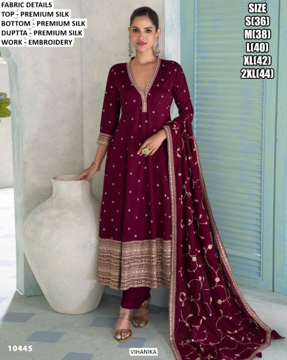 Buy Online Premium Silk Heavy Embroidered Festive Style Salwar Suit With Matching Dupatta