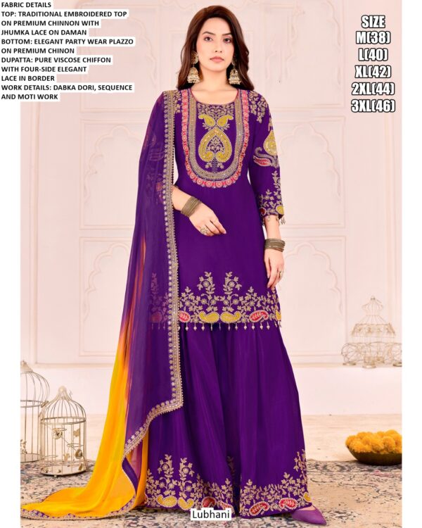 Traditional Embroidered In Premium Chinon Elegant Wedding Wear Salwar Kameez Suits