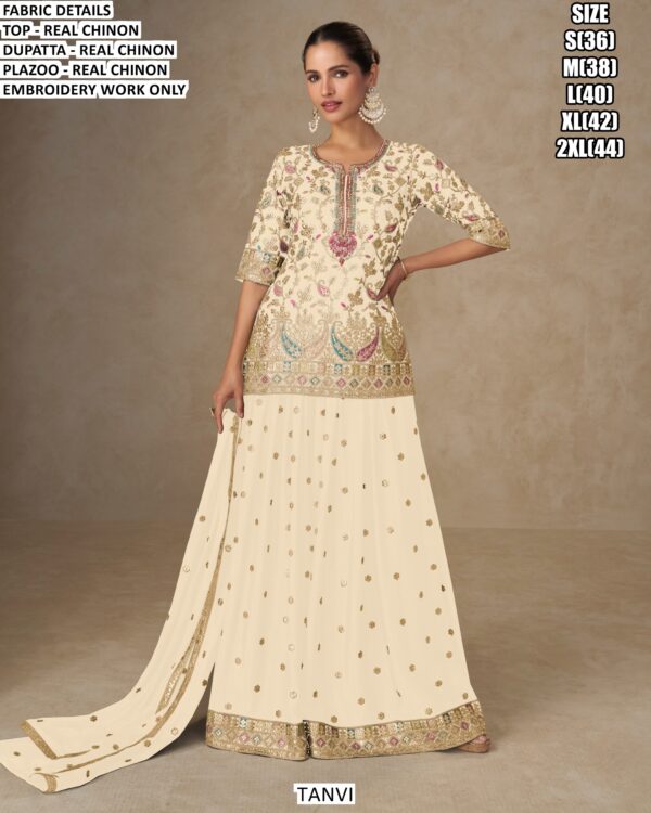 Full Stitched Gorgeous Chinon With Heavy Embroidery Worked Plazo Suit In Two Colours!