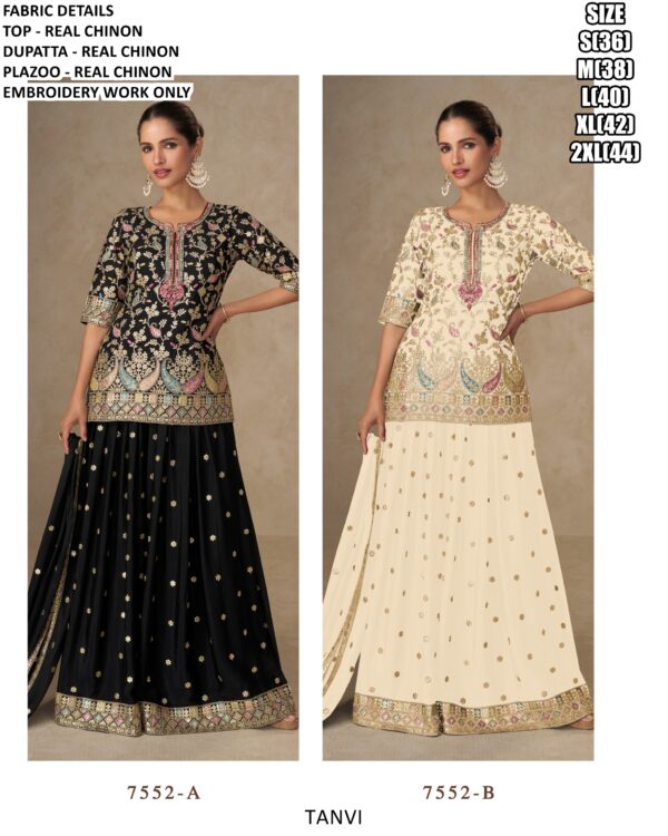 Full Stitched Gorgeous Chinon With Heavy Embroidery Worked Plazo Suit In Two Colours!