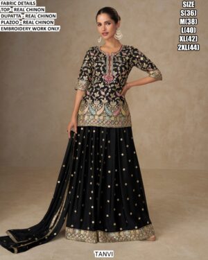 Full Stitched Gorgeous Chinon With Heavy Embroidery Worked Plazo Suit In Two Colours!