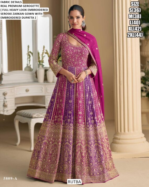 Wedding Reception Wear Georgette Embroidered Seroski Zarkan Work Readymade Gowns