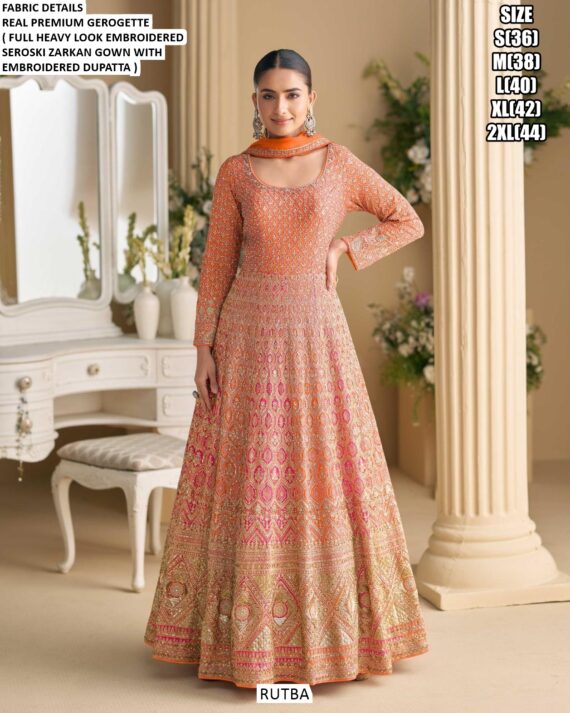 Wedding Reception Wear Georgette Embroidered Seroski Zarkan Work Readymade Gowns