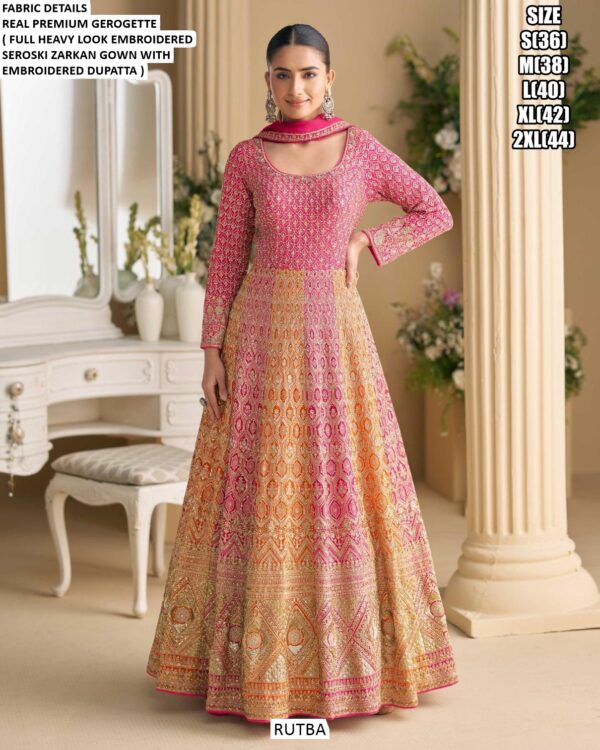 Wedding Reception Wear Georgette Embroidered Seroski Zarkan Work Readymade Gowns