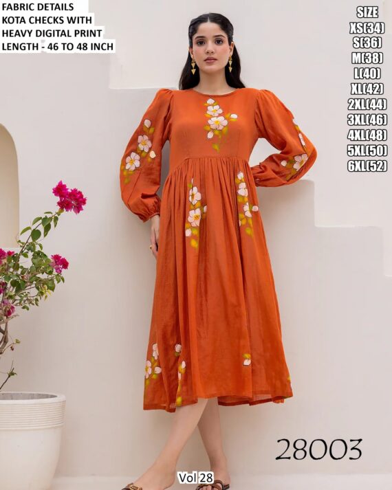 Kota Checks Heavy Digital Printed Western Frock Style Dress (Casual One-Piece)