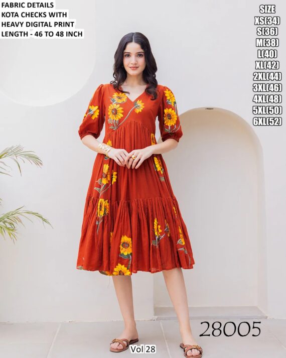 Kota Checks Heavy Digital Printed Western Frock Style Dress (Casual One-Piece)