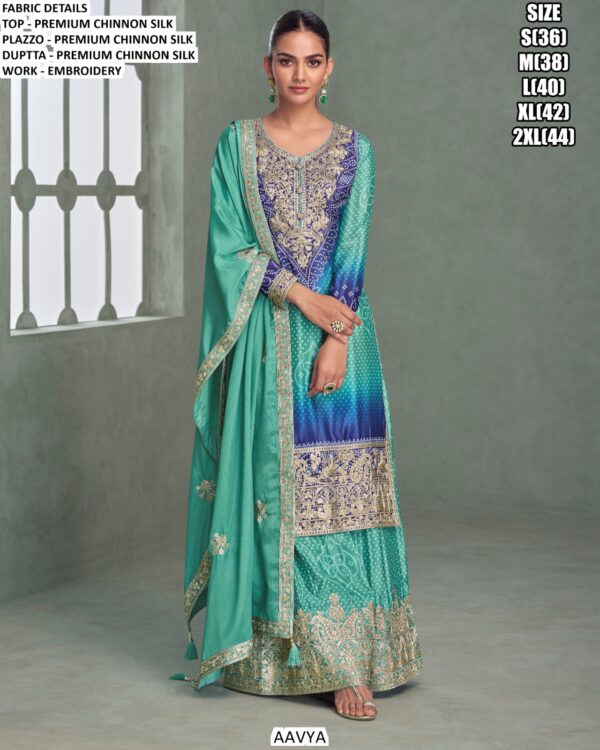 Wedding Wear Premium Chinon Silk Plazo Salwar Kameez With Embroidery Work