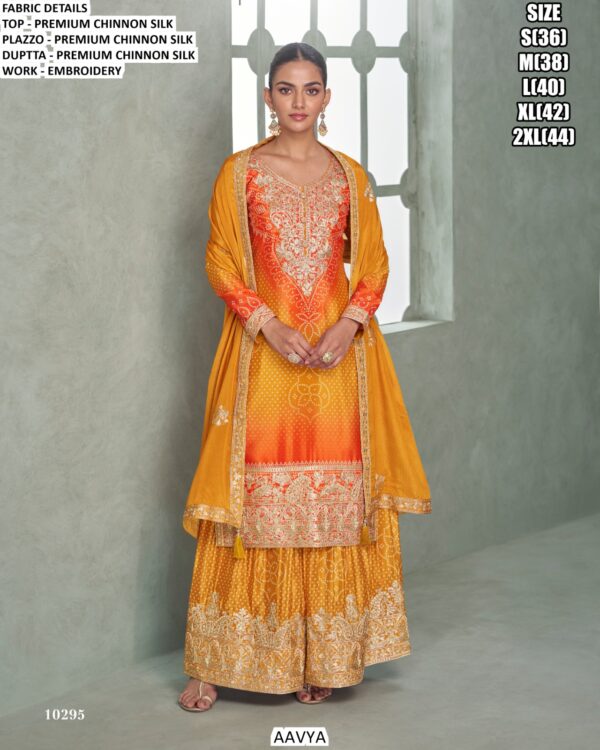 Wedding Wear Premium Chinon Silk Plazo Salwar Kameez With Embroidery Work