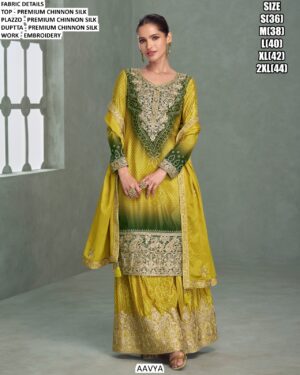 Wedding Wear Premium Chinon Silk Plazo Salwar Kameez With Embroidery Work