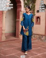 Buy Elegant Mul Chanderi Embroidery And Handwork Kurti With Plazo And Dupatta