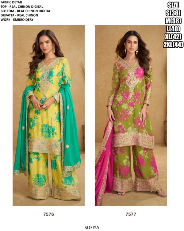 Buy Embroidery Work Real Chinon Readymade Plazo Suits For Festivals And Weddings