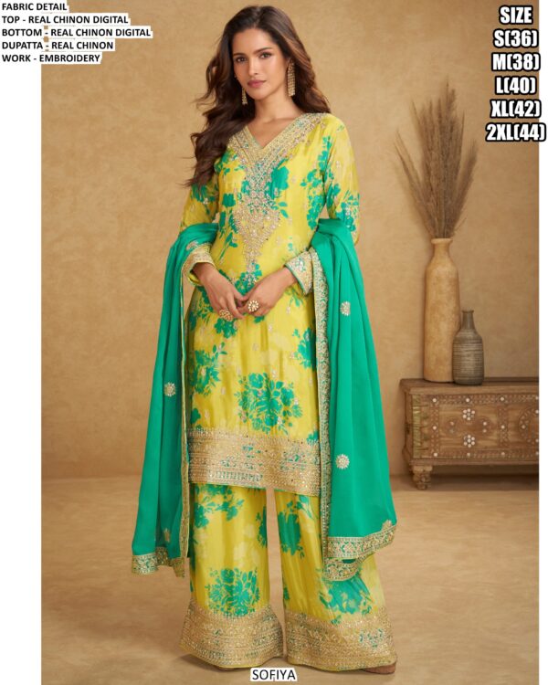 Buy Embroidery Work Real Chinon Readymade Plazo Suits For Festivals And Weddings