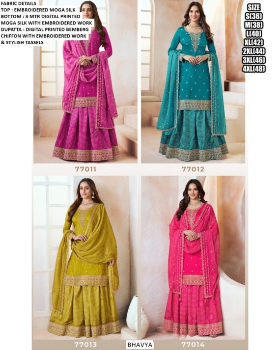 Monga Silk Wedding Wear Three-Piece Salwar Suit With Printed Bemberg Chiffon Dupatta