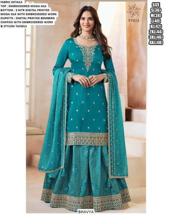 Monga Silk Wedding Wear Three-Piece Salwar Suit With Printed Bemberg Chiffon Dupatta