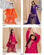 Traditional Functions Wear Heavy Embroidery And Diamond Work Chinon Plazo Suit Sets