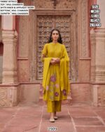Our Three-Piece Mul Chanderi Applique Work Designer Suit Set For Women