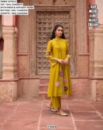 Our Three-Piece Mul Chanderi Applique Work Designer Suit Set For Women