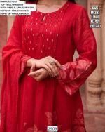 Our Three-Piece Mul Chanderi Applique Work Designer Suit Set For Women