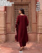 Our Three-Piece Mul Chanderi Applique Work Designer Suit Set For Women