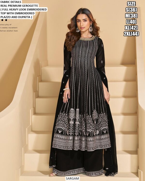 Real Premium Georgette Embroidery Designer Party Wear Suit With Plazo-Dupatta At Online