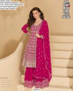 Real Premium Georgette Embroidery Designer Party Wear Suit With Plazo-Dupatta At Online