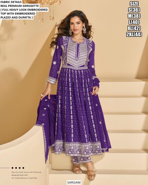 Real Premium Georgette Embroidery Designer Party Wear Suit With Plazo-Dupatta At Online