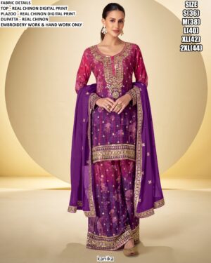 Ready To Wear Beautiful Designer Chinon Silk Pakistani Style Salwar Kameez Suit For Women