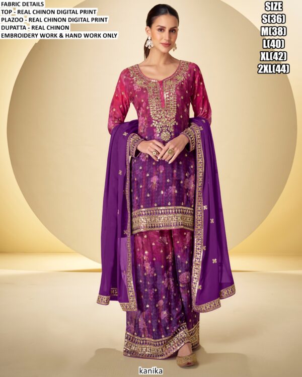 Ready To Wear Beautiful Designer Chinon Silk Pakistani Style Salwar Kameez Suit For Women