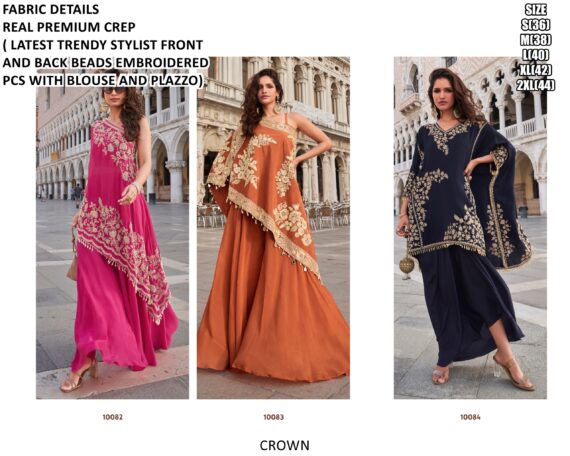 Party Wear Readymade Latest Designer Crape Embroidered Indo-Western Collection