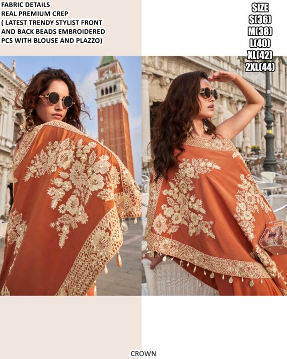 Party Wear Readymade Latest Designer Crape Embroidered Indo-Western Collection