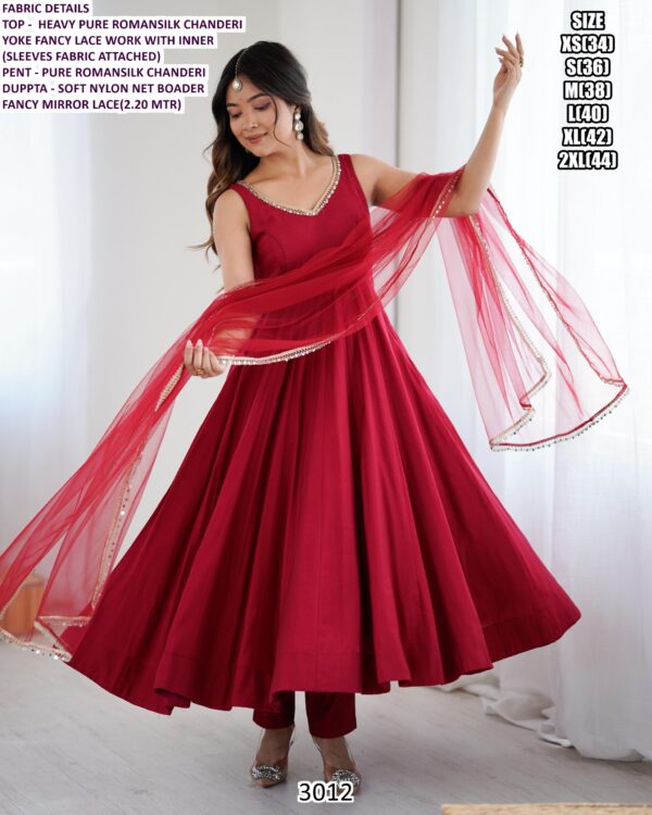 Beautiful Three-Piece Anarkali Suits Collection Crafted In Heavy Pure Roman Silk Chanderi