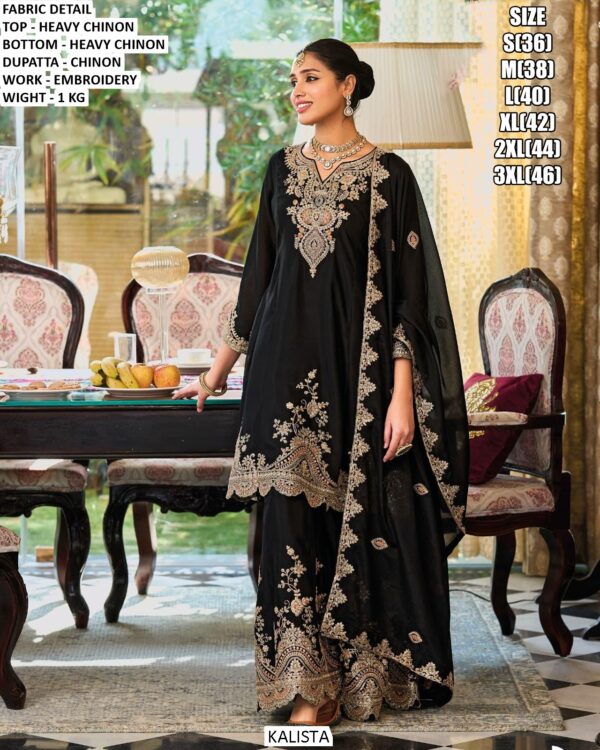 Wedding Wear Heavy Chinon Embroidered Sets Of Three Beautiful Salwar Kameez Suits