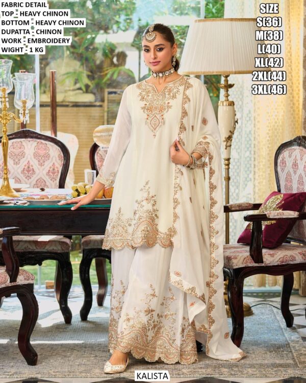 Wedding Wear Heavy Chinon Embroidered Sets Of Three Beautiful Salwar Kameez Suits