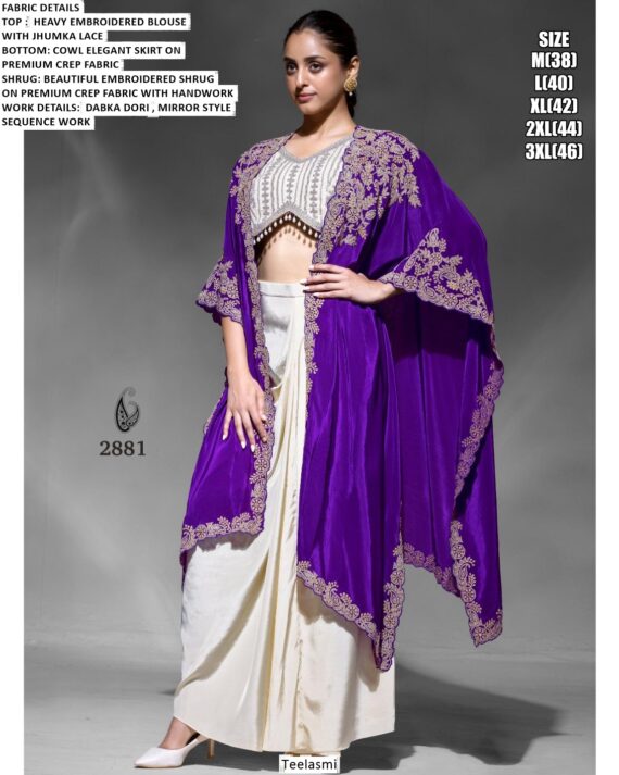 Cocktail Party Wear Premium Crepe Beautiful Embroidery And Hand Worked Women's Indo-Westerns